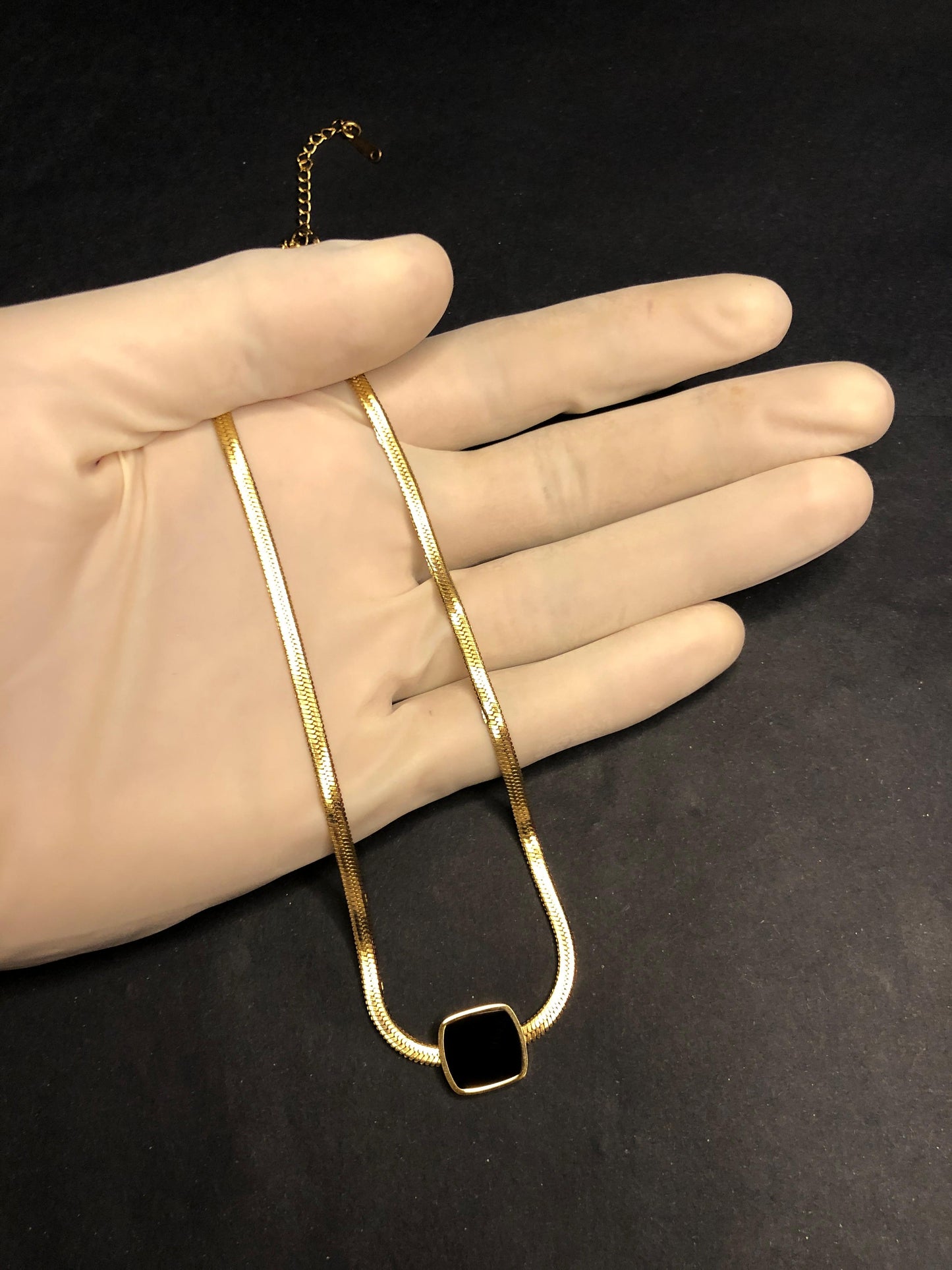 Square Pendant with Snake Chain Necklace