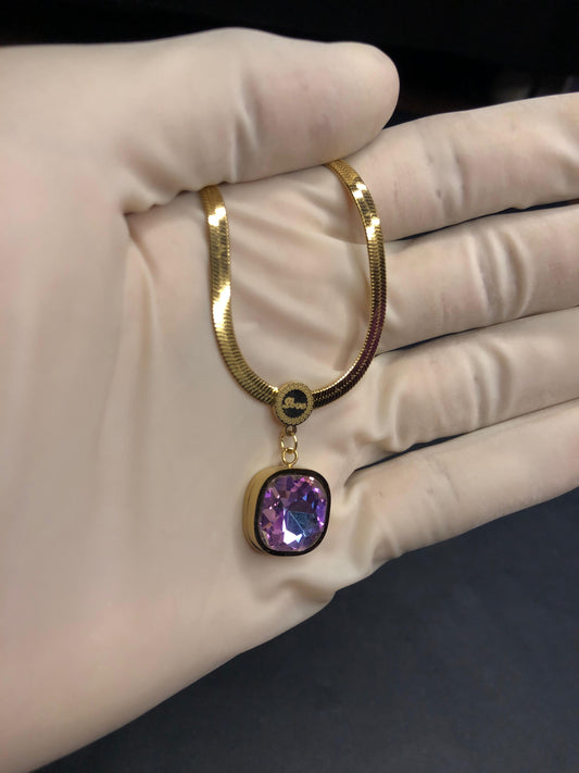 Snake Chain Necklace with Pink pendant