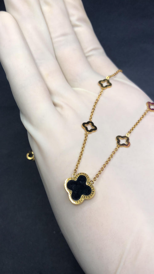 Black & white Clover Gold Star Necklace