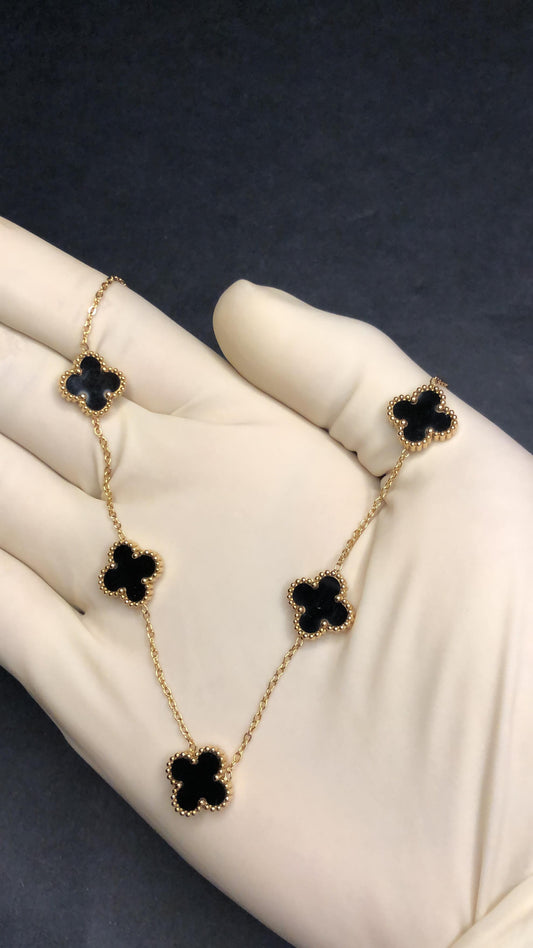 4 Leaf Clover  Reversible Necklace (Black)