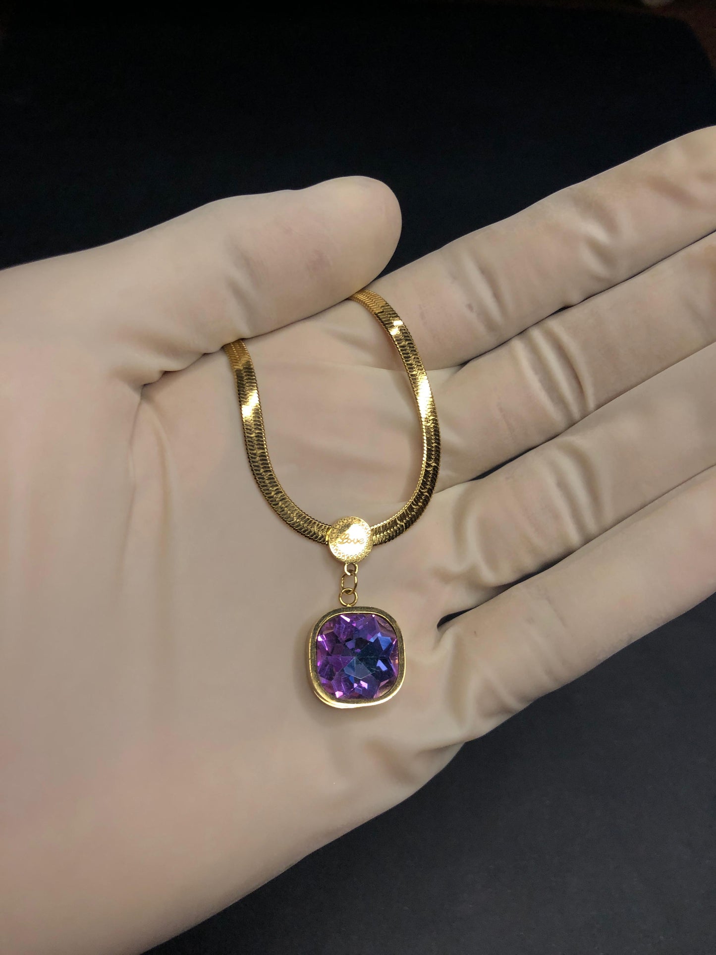 Snake Chain Necklace with Pink pendant