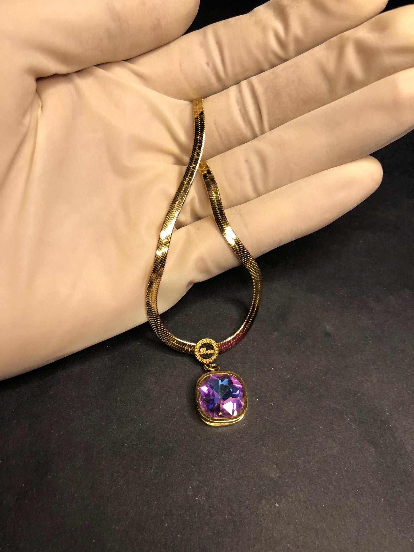Snake Chain Necklace with Pink pendant