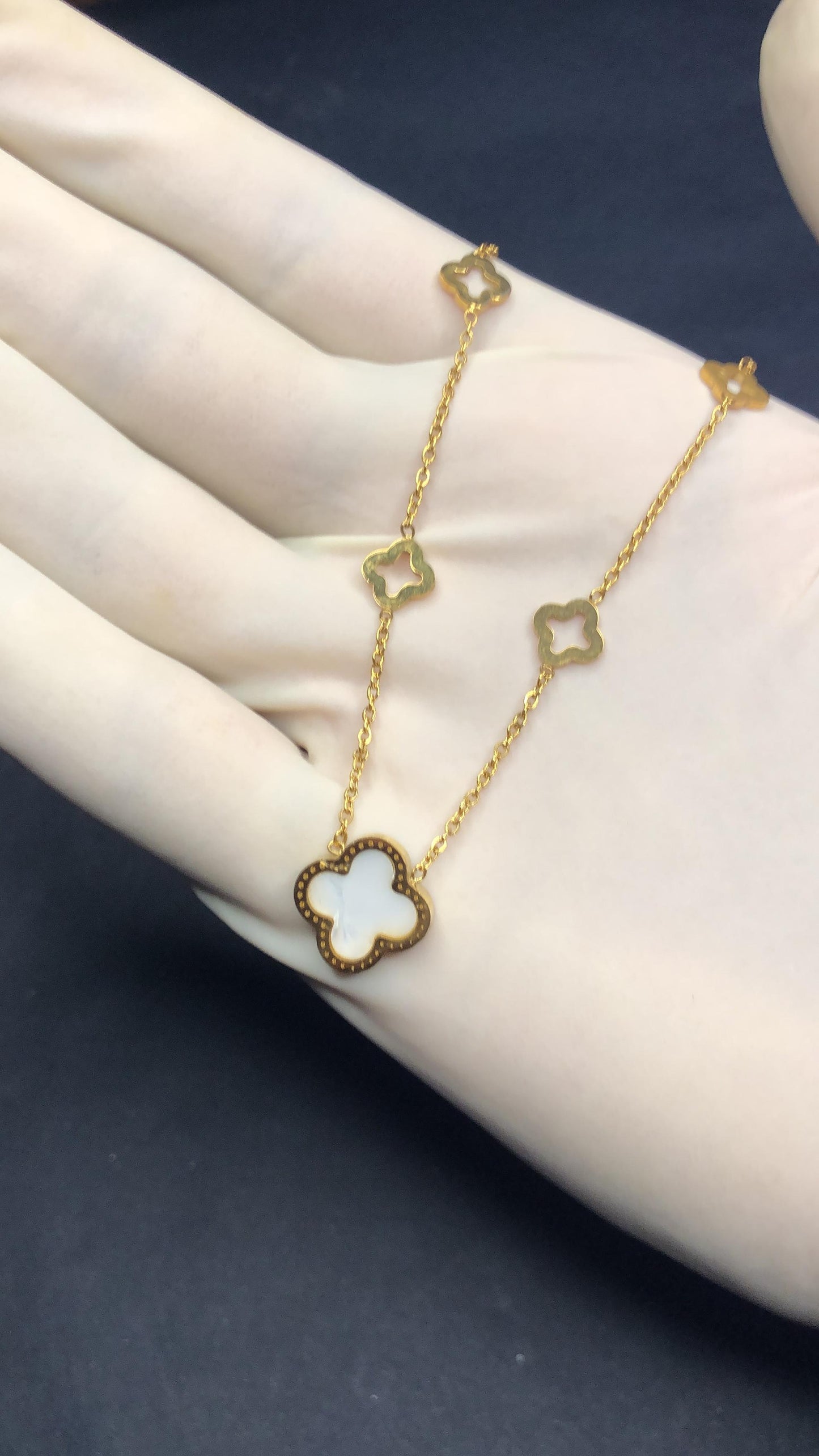 Black & white Clover Gold Star Necklace